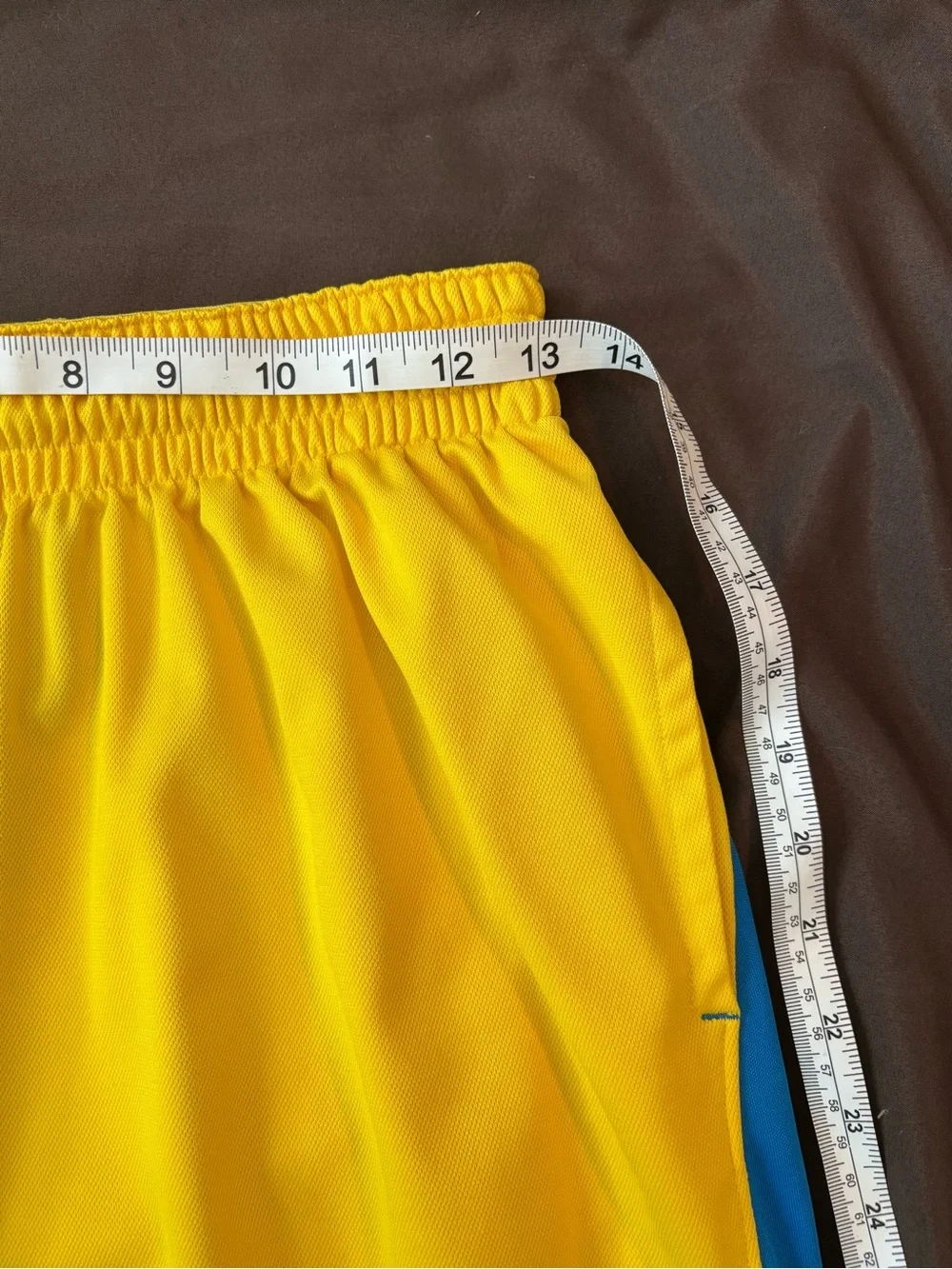 Nike Men’s KD Yellow Athletic Shorts with Blue Accents